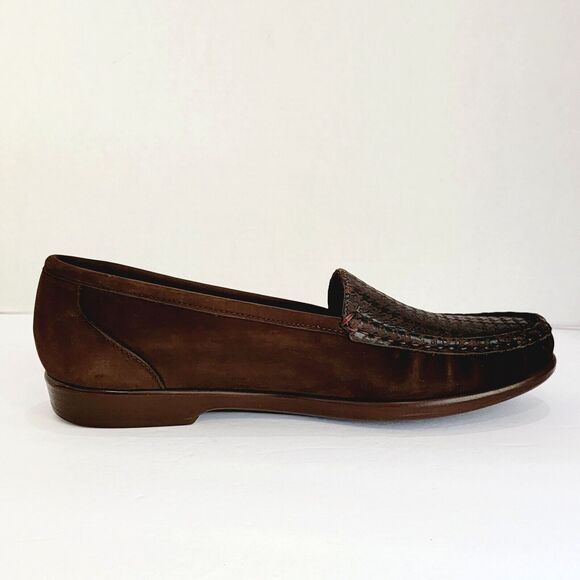 SAS Simplify Brown Tetris Nubuck Leather Loafers Women's 10 N Houndstooth Flats - Picture 8 of 13